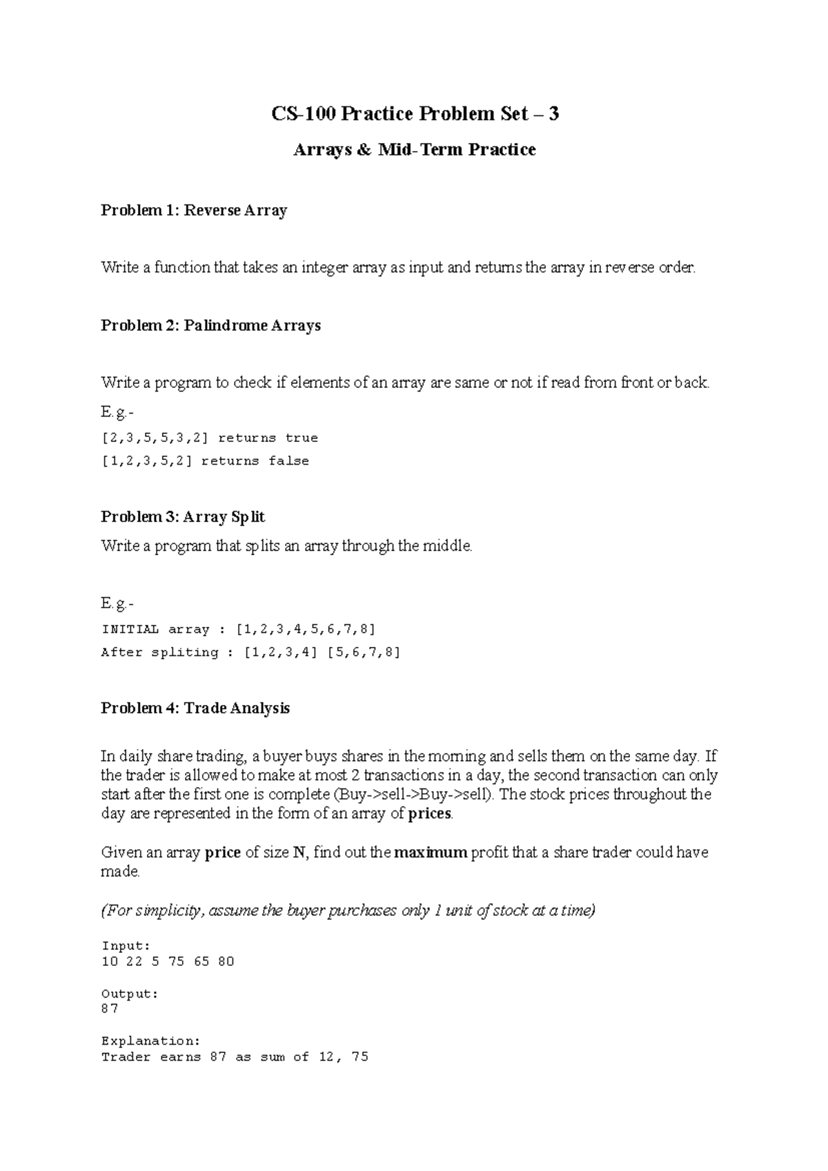 CS 100 - Practice Problem Set 3 - CS-100 Practice Problem Set – 3 ...