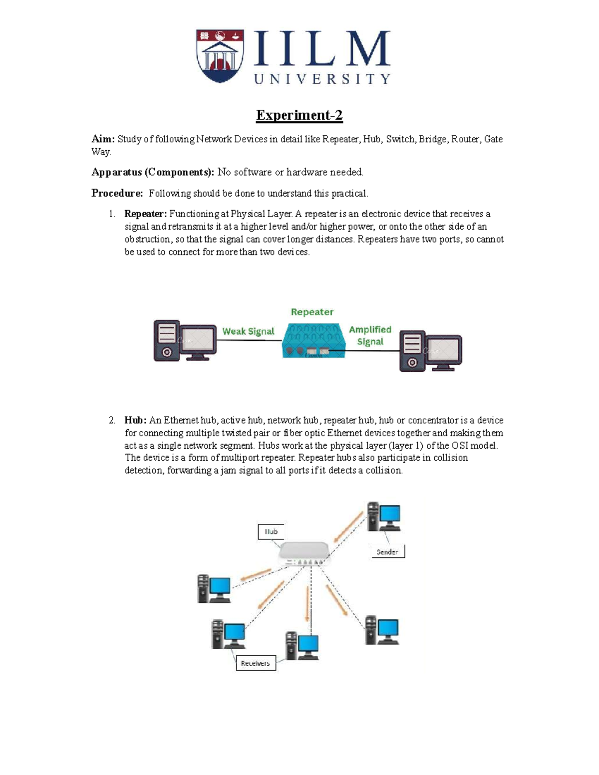DCN Exp 2 - Detailed Study of Network Devices: Repeater, Hub, Switch ...