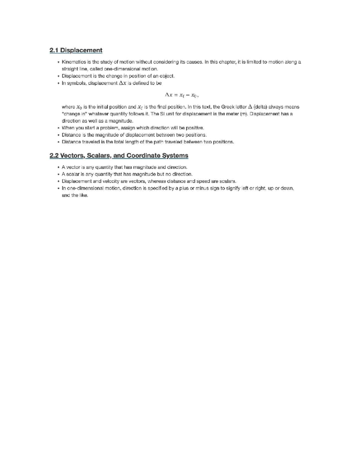 Physics CH 2-3 Kinematics Study Guide for Exam Prep - Studocu