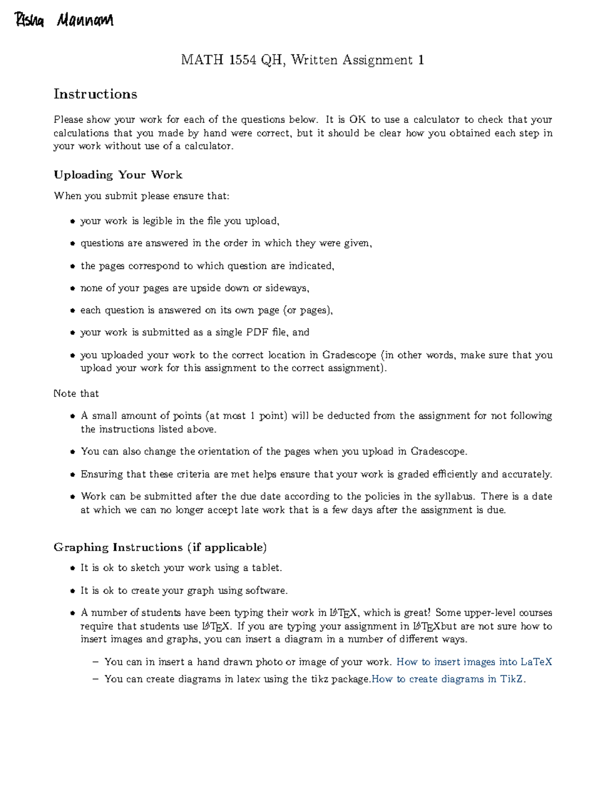 WA1 - MATH 1554 QH Written Assignment 1 Guidelines - Studocu