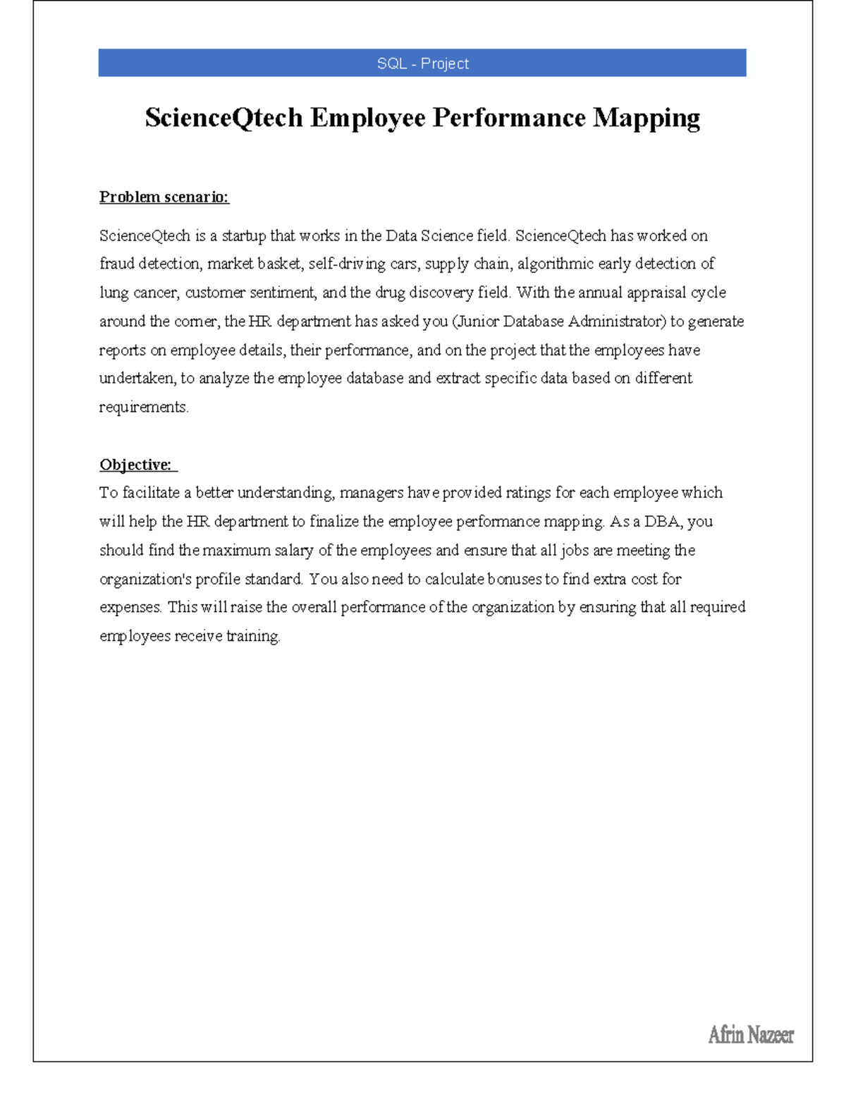 SQL Project: Employee Performance Mapping at ScienceQtech - Studocu
