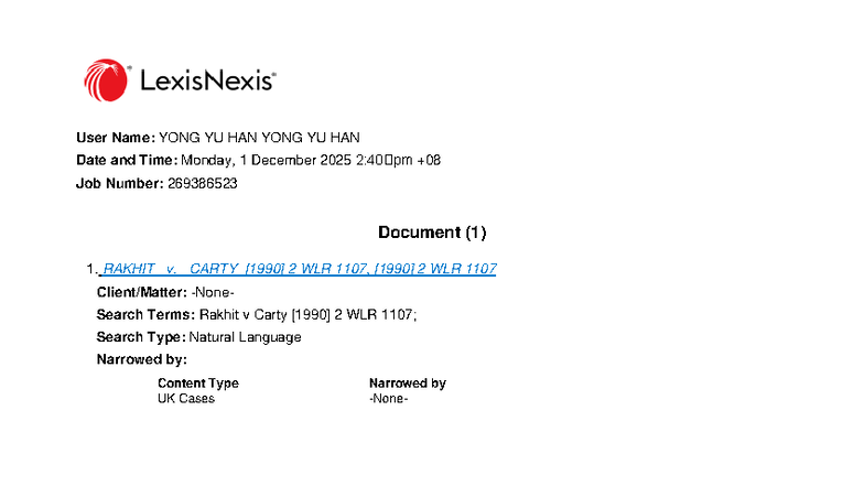 Rakhit v. Carty Case Study: [1990] 2 WLR 1107 Analysis - Studocu