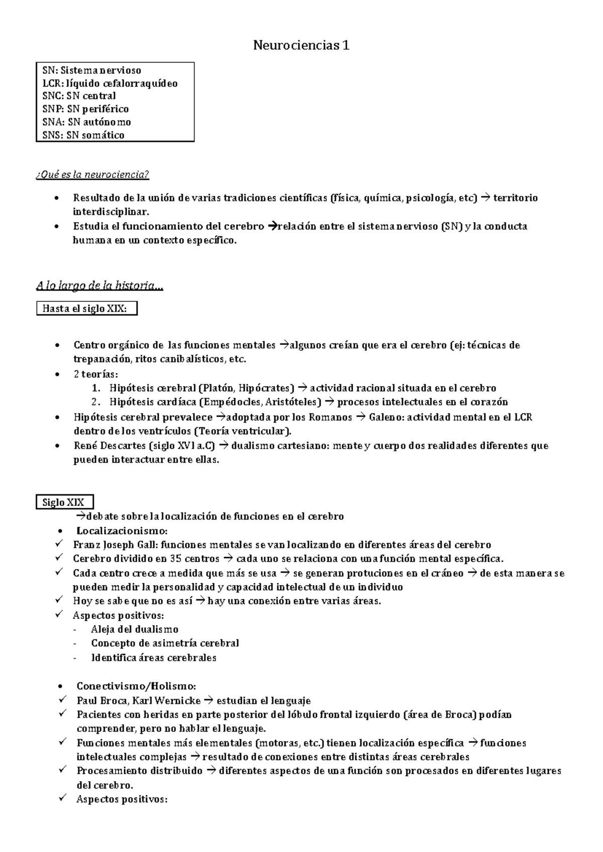 Resumen del 1er Parcial de Neurociencias (UNIDAD 1) - Studocu
