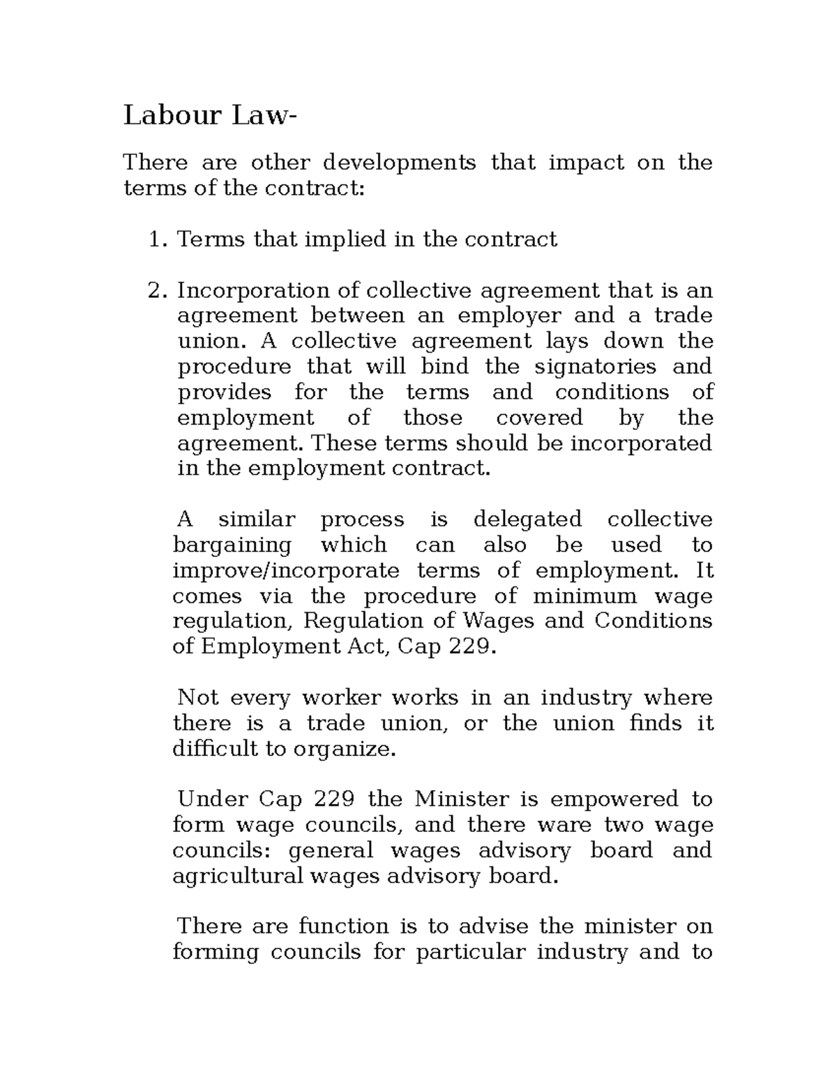 Labour Law - Lecture Notes 1: Contract Terms & Employer Duties - Studocu