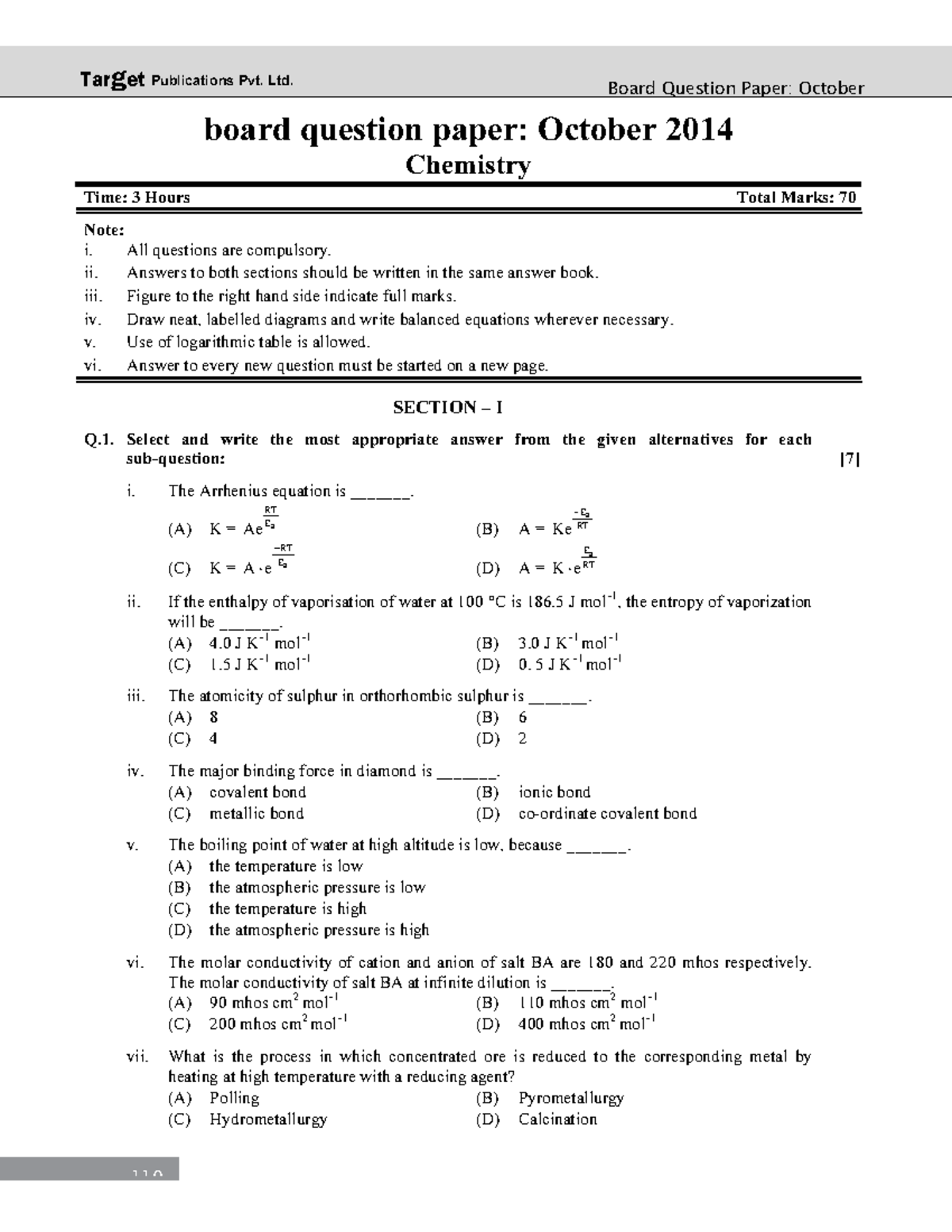 Hsc 2014 october chemistry - Target Publications Pvt. Ltd. Board ...