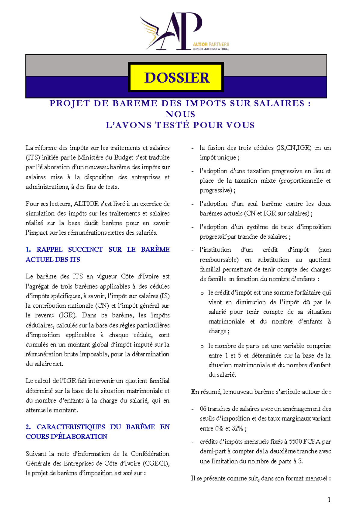 Dossier Réforme des Impôts sur Salaires (ITS) - Analyse et Tests - Studocu