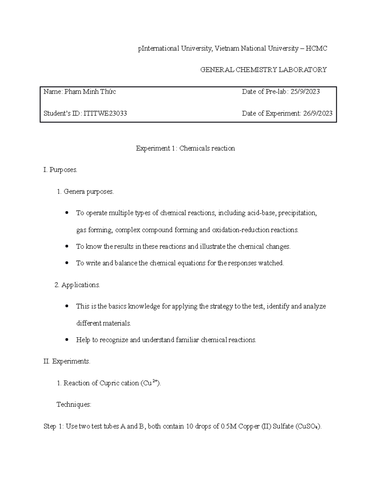Prelab 1 - pInternational University, Vietnam National University ...