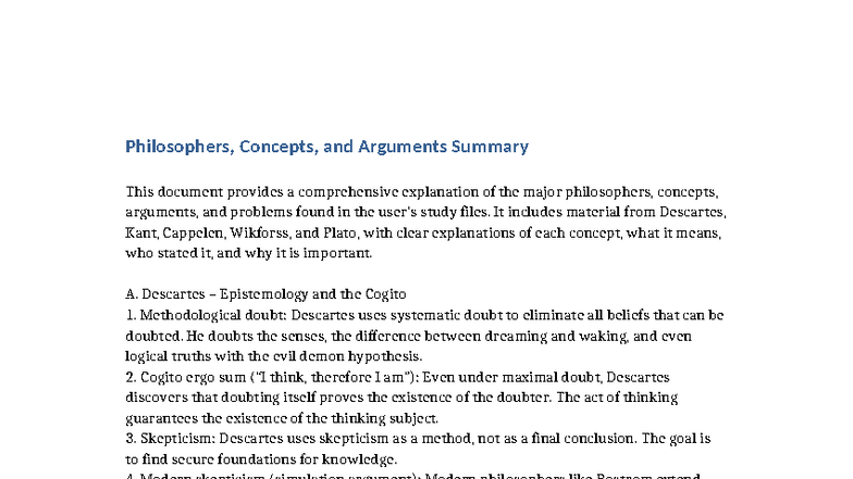 PHIL 101: Summary of Major Philosophers and Concepts - Studocu