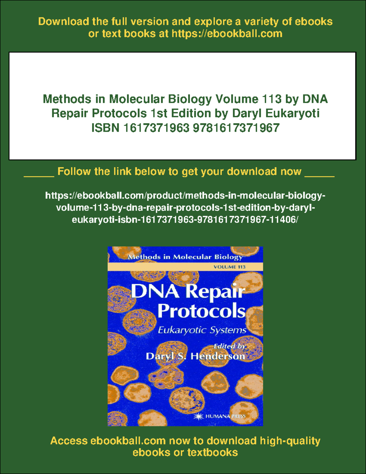 Methods in Molecular Biology 113: DNA Repair Protocols 1st Edition ...