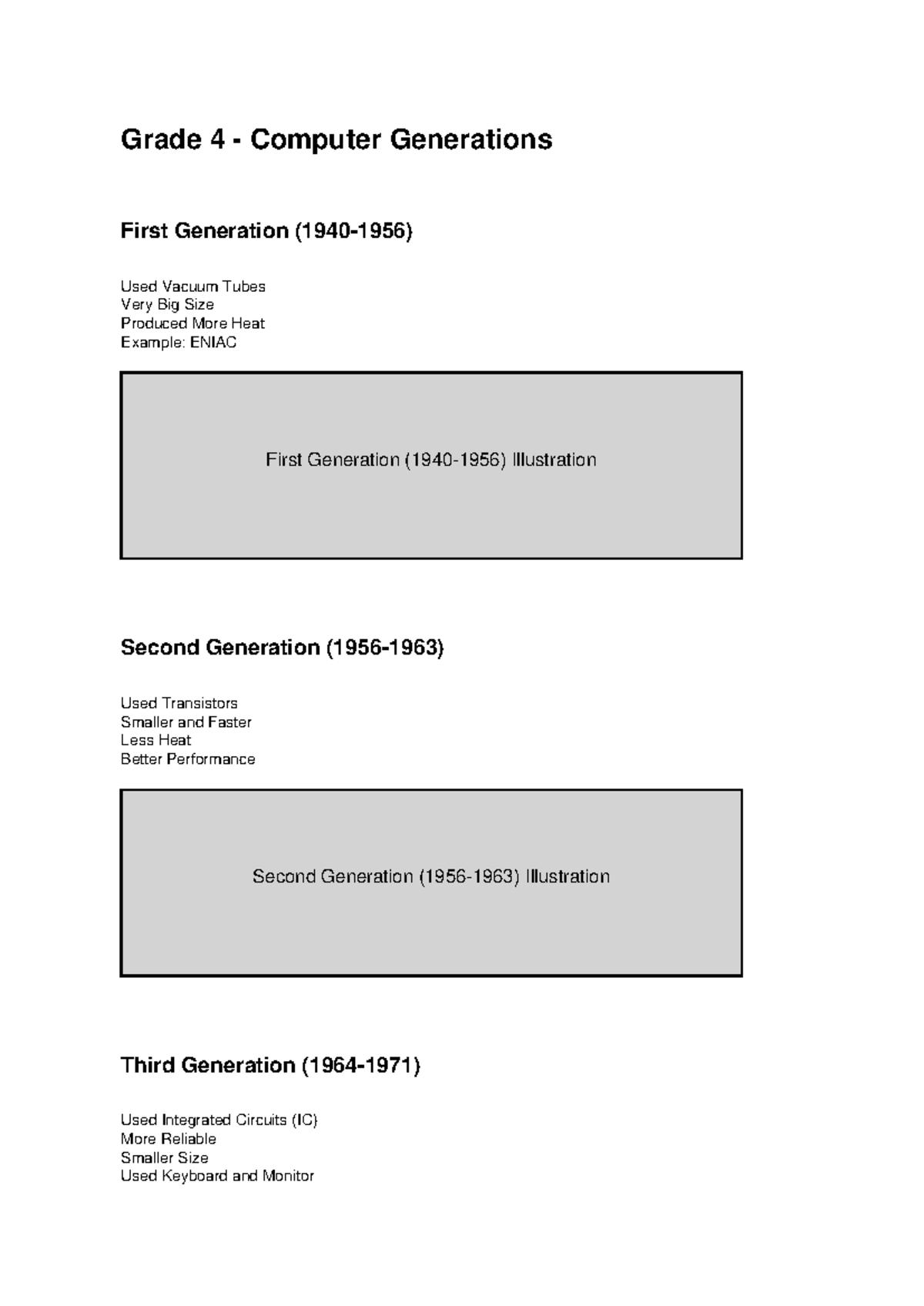Grade 4 Computer Generations - Grade 4 - Computer Generations First ...