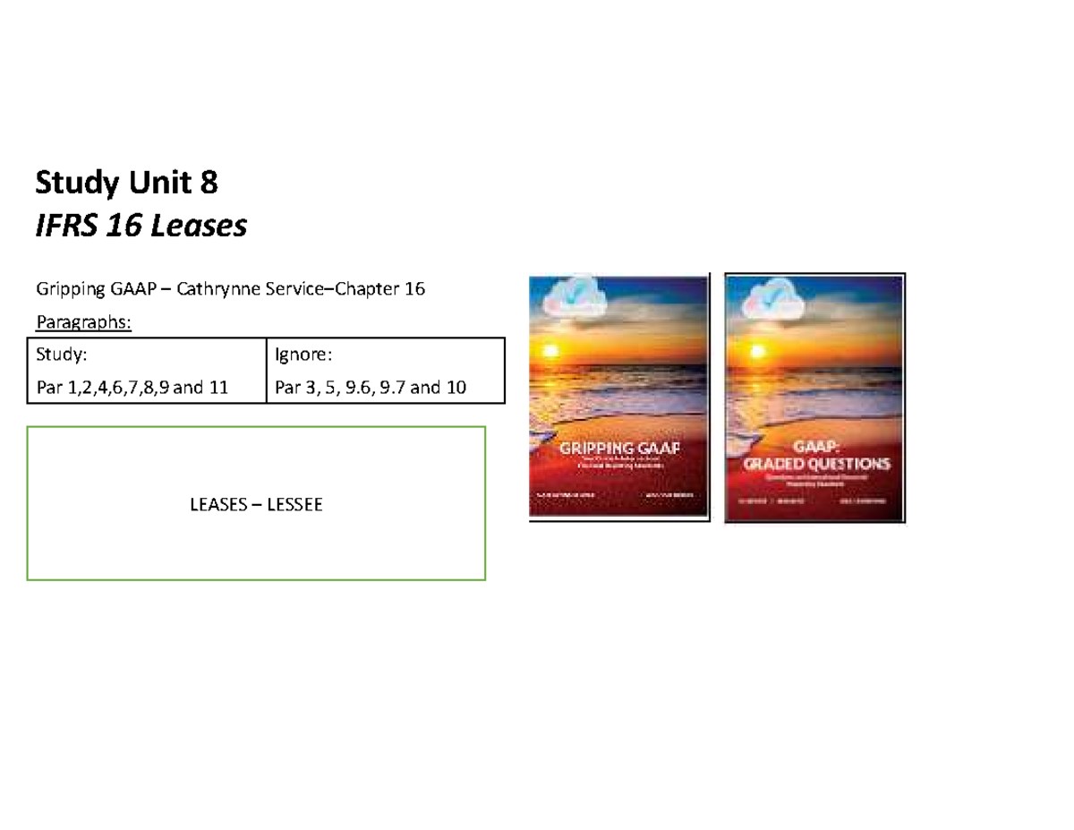 IFRS 16 Leases - Lessee Presentation & Disclosure Notes for Study Unit ...