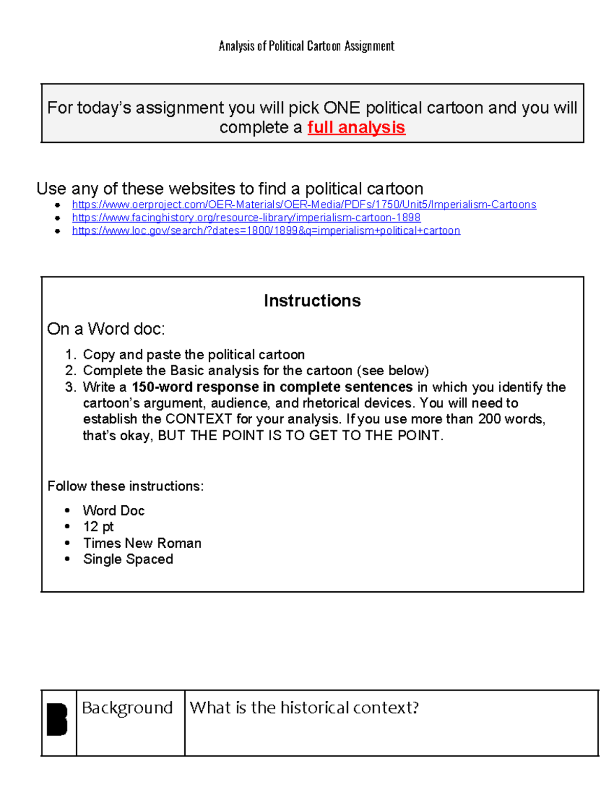 Analysis of Political Cartoon Assignment - Copy and paste the political ...