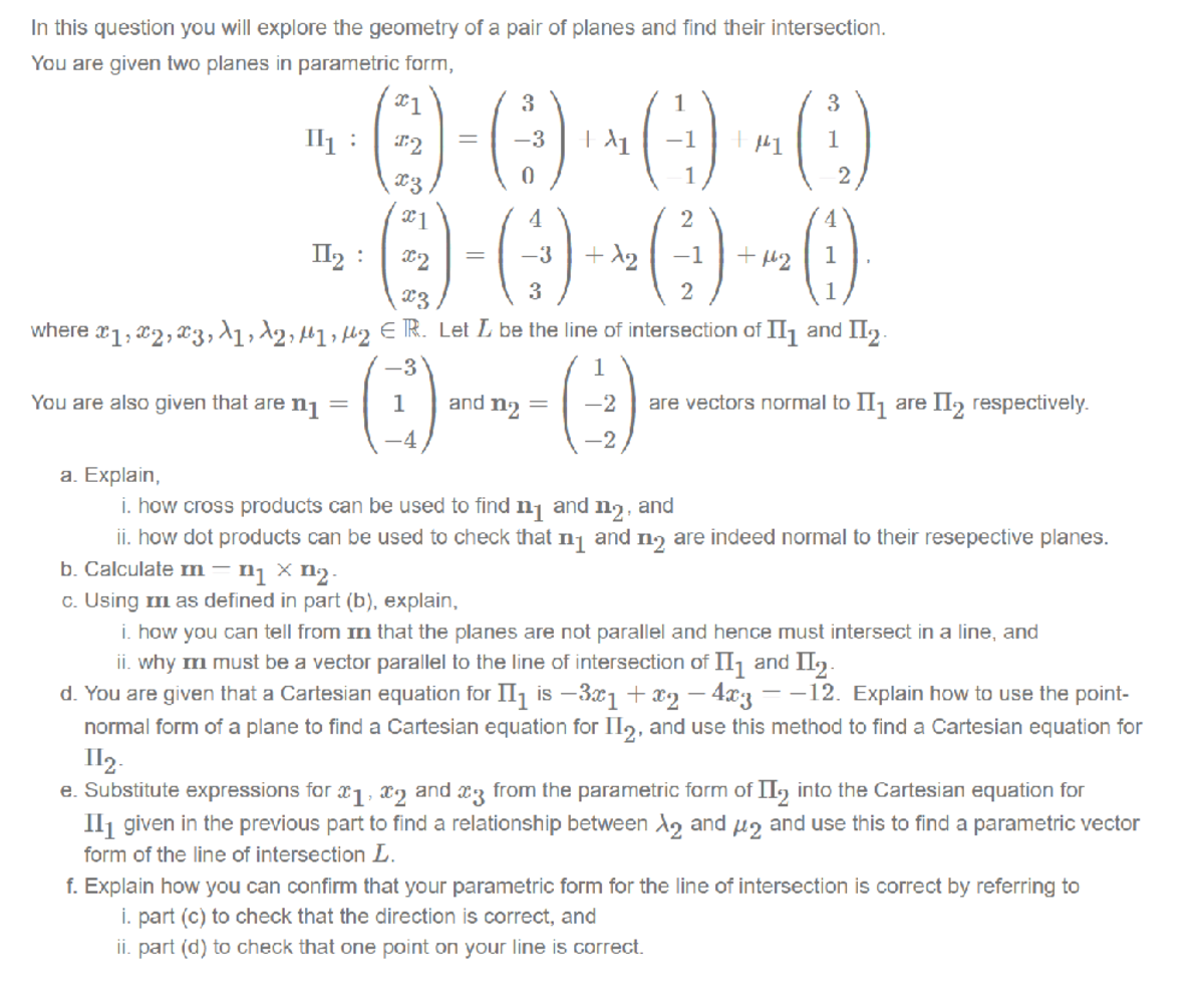 Geometry of Plane Intersections: Exploring Lines and Vectors (MATH 101 ...