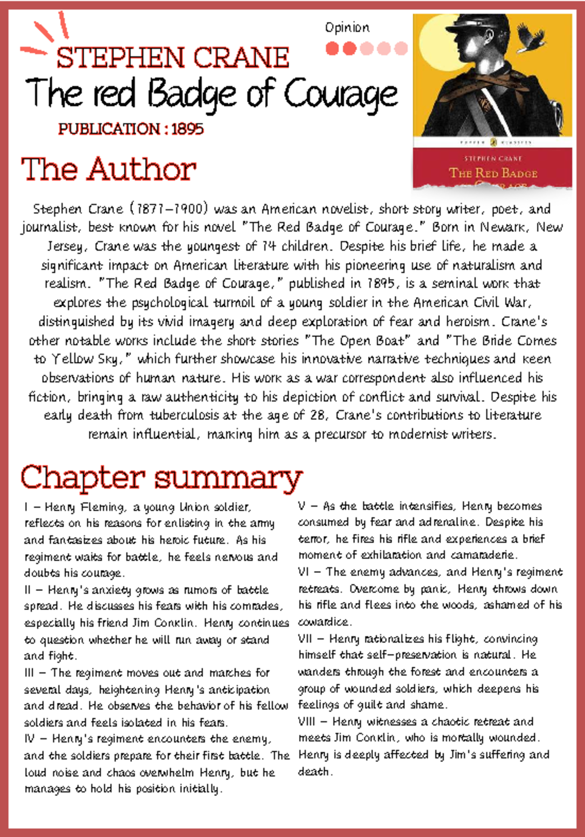 ENG 101: Essay Notes on Stephen Crane's The Red Badge of Courage - Studocu