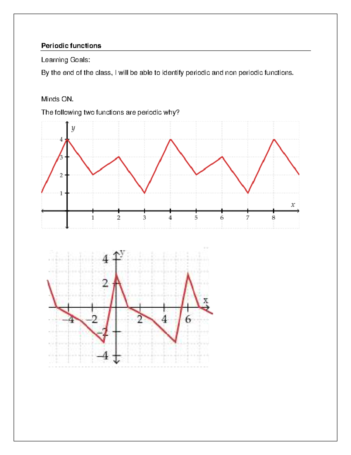 Lesson #1 Periodic functions - Copy - Periodic functions Learning Goals ...