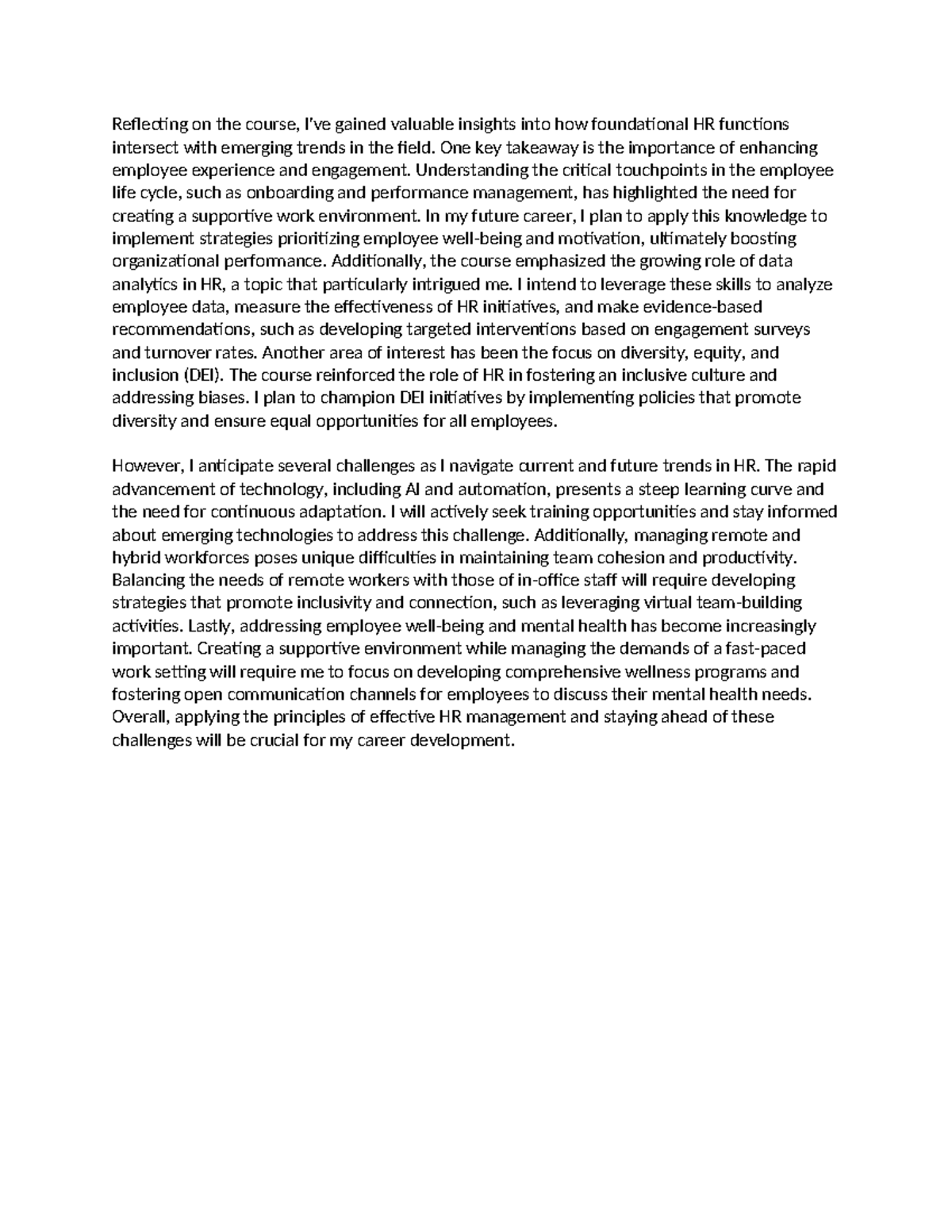 HR Trends Reflection - Insights from Discussion 8 - Studocu