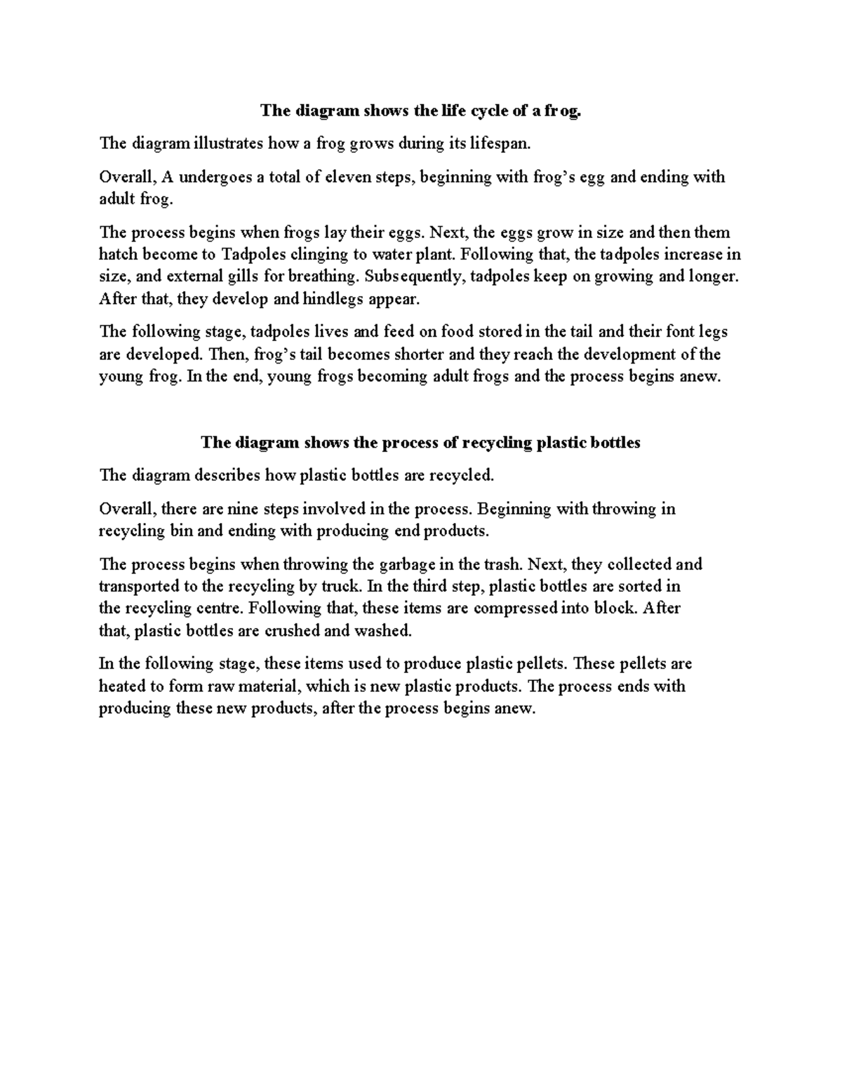 Life Cycle of a Frog and Plastic Bottle Recycling Process - nnnn - Studocu