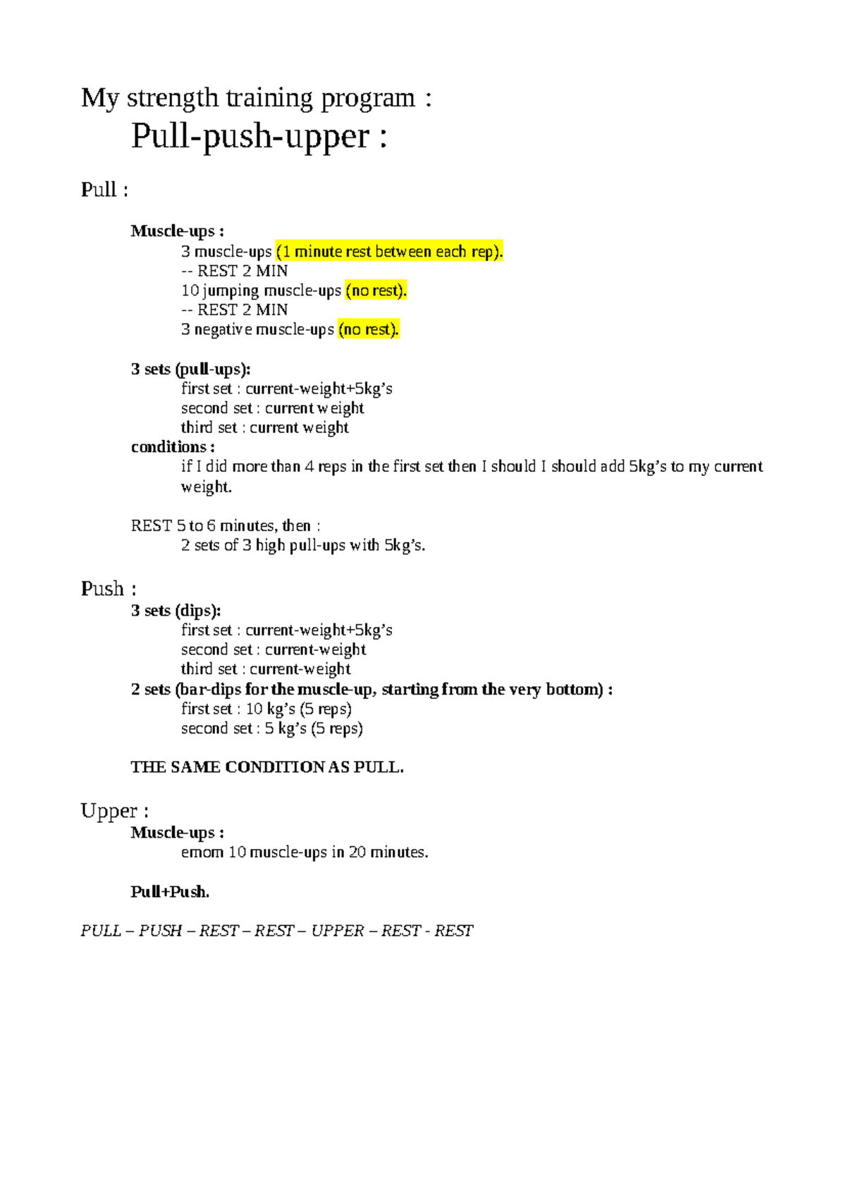 Strength Training Program: Pull & Push Routine with Rest Intervals ...