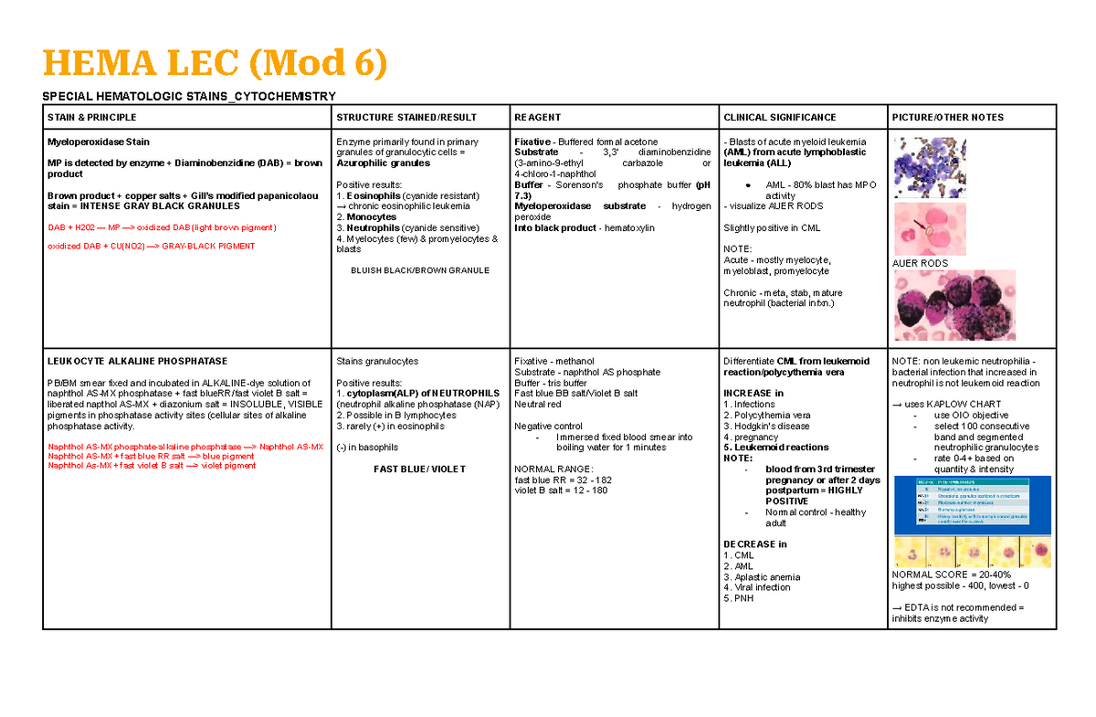HEMA LEC (Mod 6) Special Hematologic Stains Overview and Clinical ...