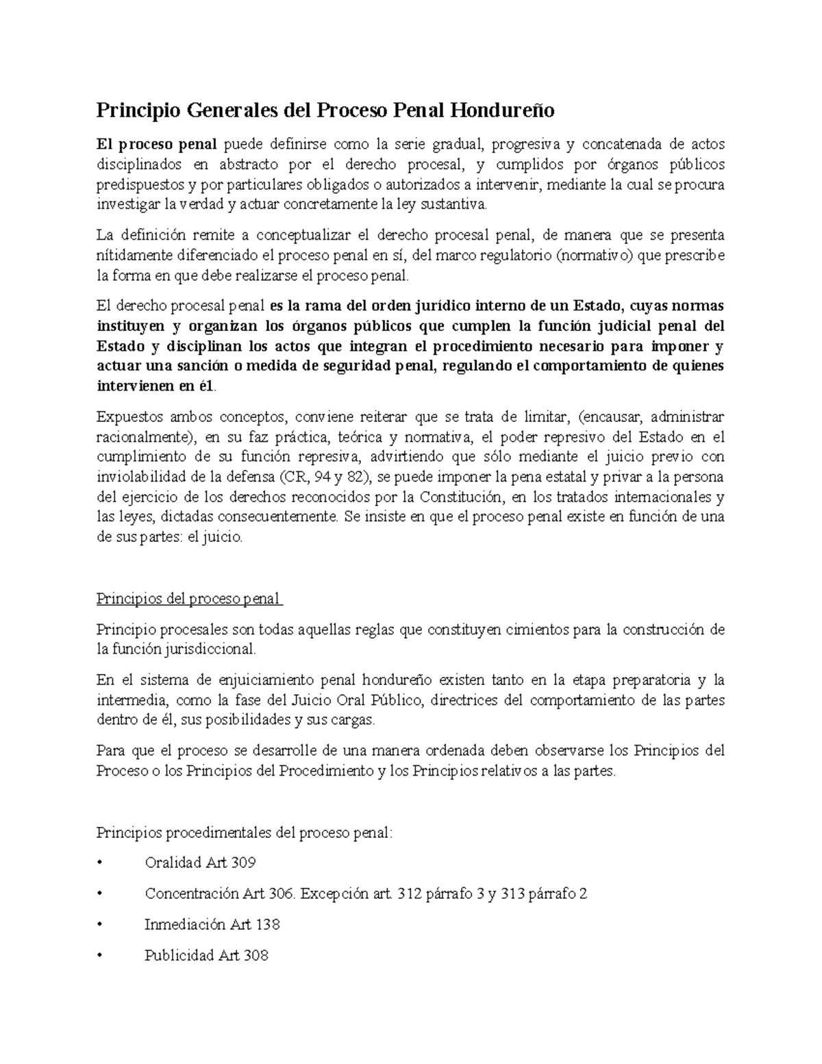 Principios Generales del Proceso Penal en Honduras (Derecho 101) - Studocu