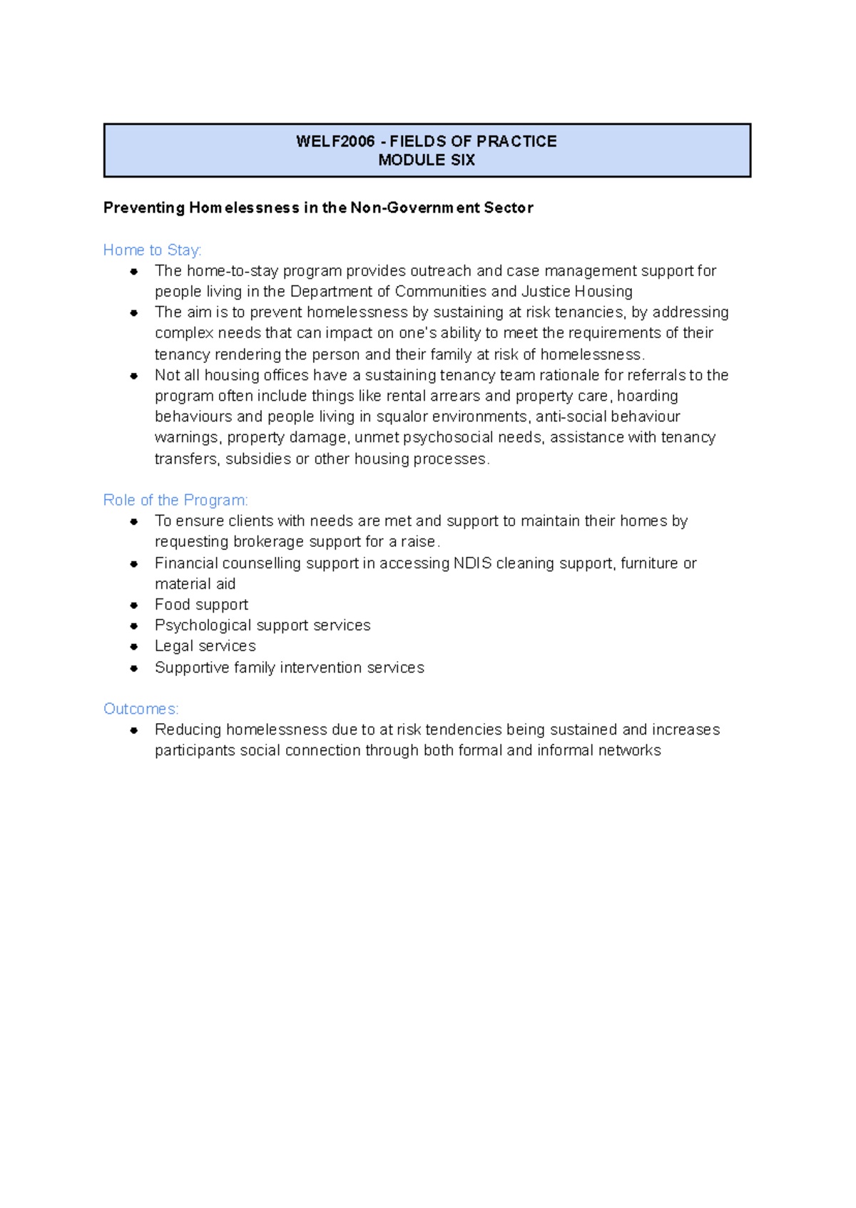 WELF2006 Module 6 Notes: Preventing Homelessness in Non-Gov Sector ...