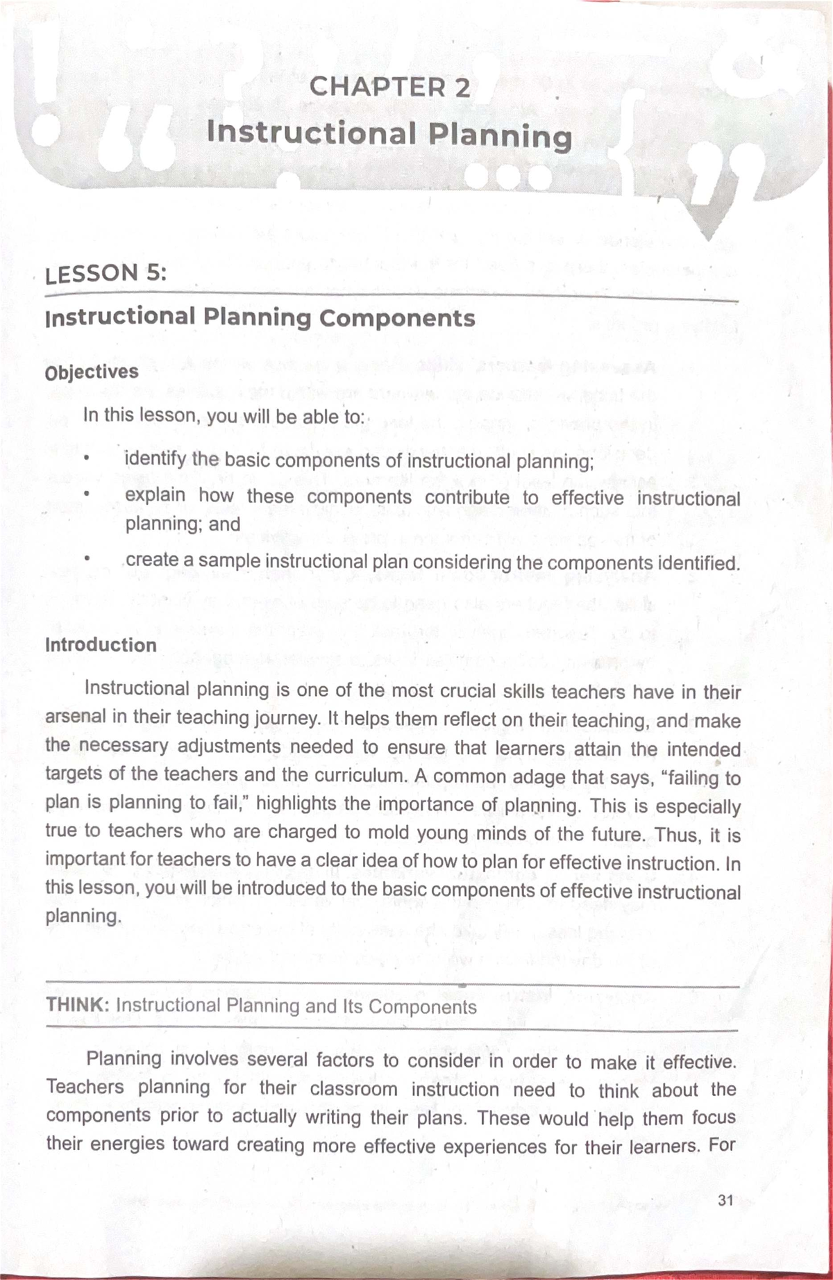 CHAPTER 2 Instructional Planning: Key Components and Models for ...