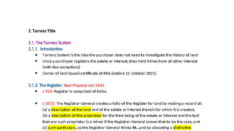 Real Property Exam Notes: Understanding the Torrens System - Studocu