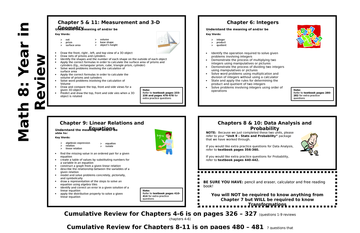 Math 8: Final Study Guide for Measurement, Geometry & Integers - Studocu