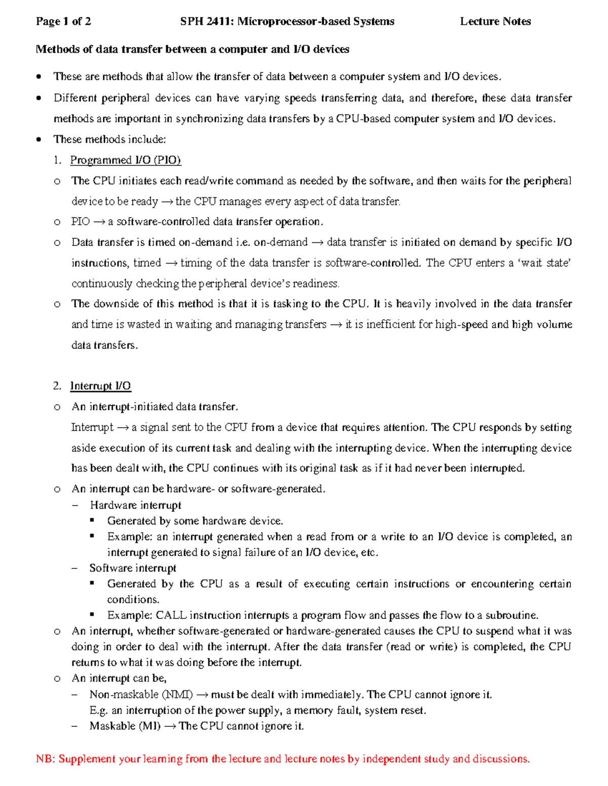 SPH 2411: Lecture Notes on Data Transfer Methods - Studocu