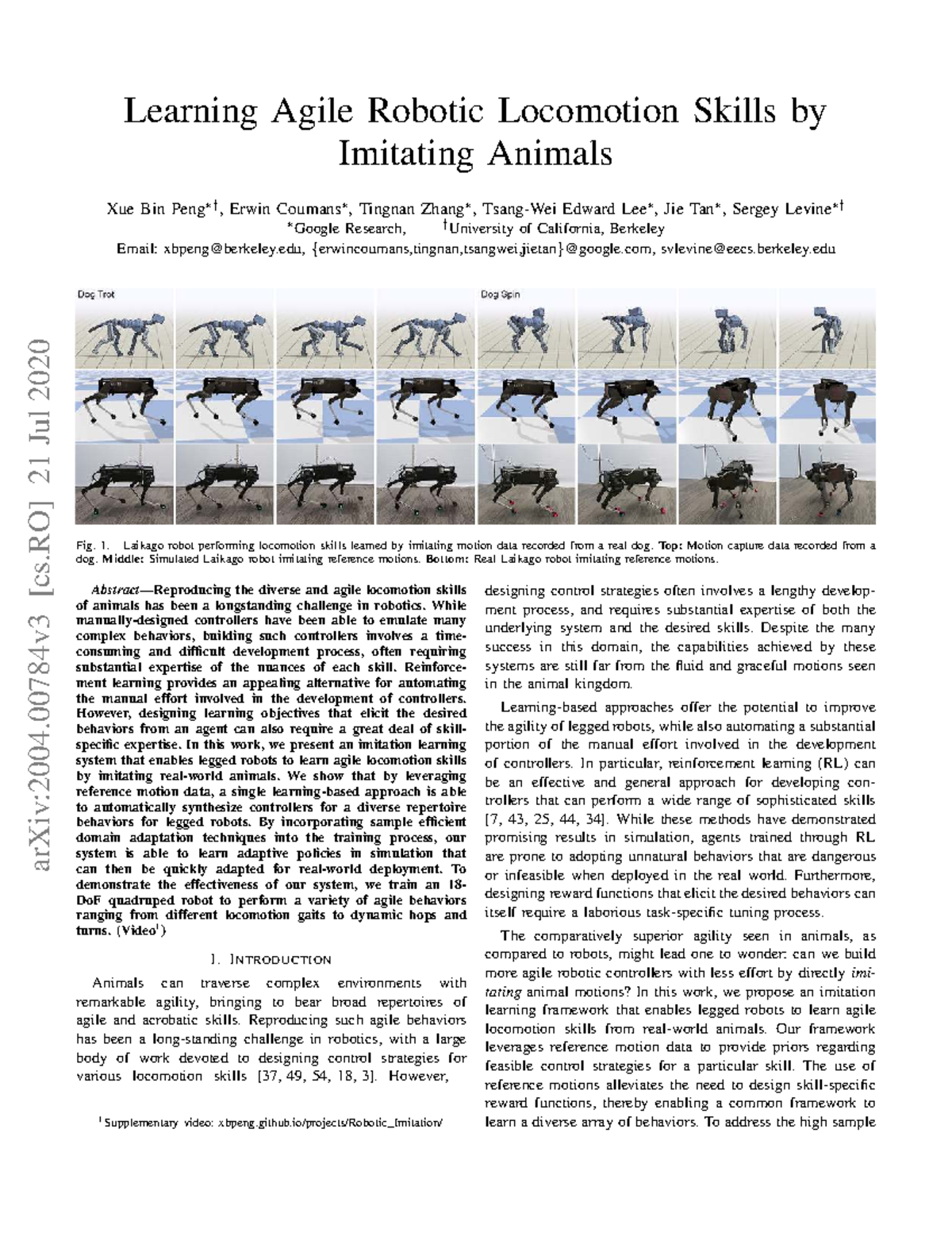 Learning Agile Robotic Locomotion Skills via Imitation of Animals (AI ...