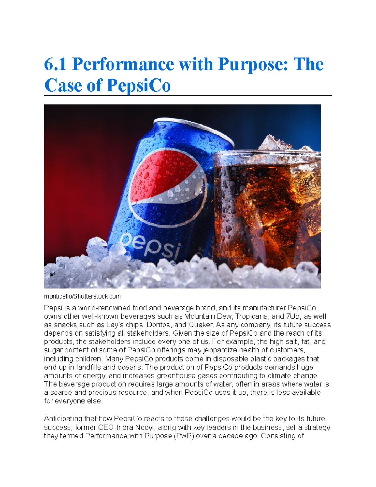 Organizational Behavior Lecture Notes: PepsiCo's Performance with ...