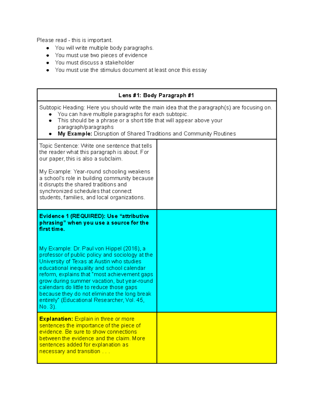IWA Essay Lens One Body Paragraph Graphic Organizer - Studocu