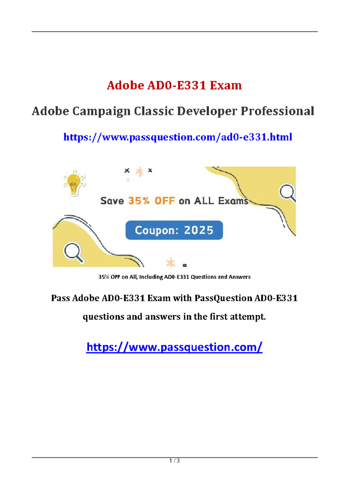 Adobe Campaign Classic Developer AD0-E331 Exam Q&A Guide - Studocu
