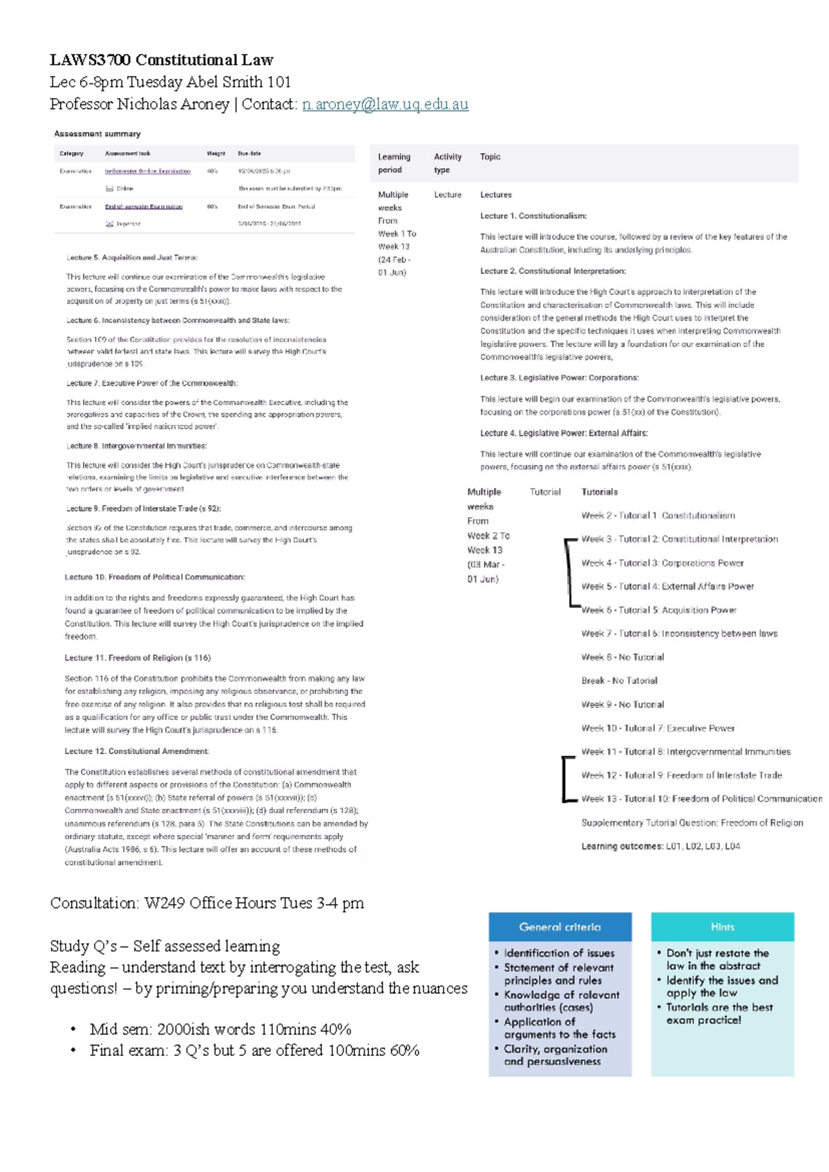 LAWS3700 Mid semester exam notes on constitutional law concepts - Studocu