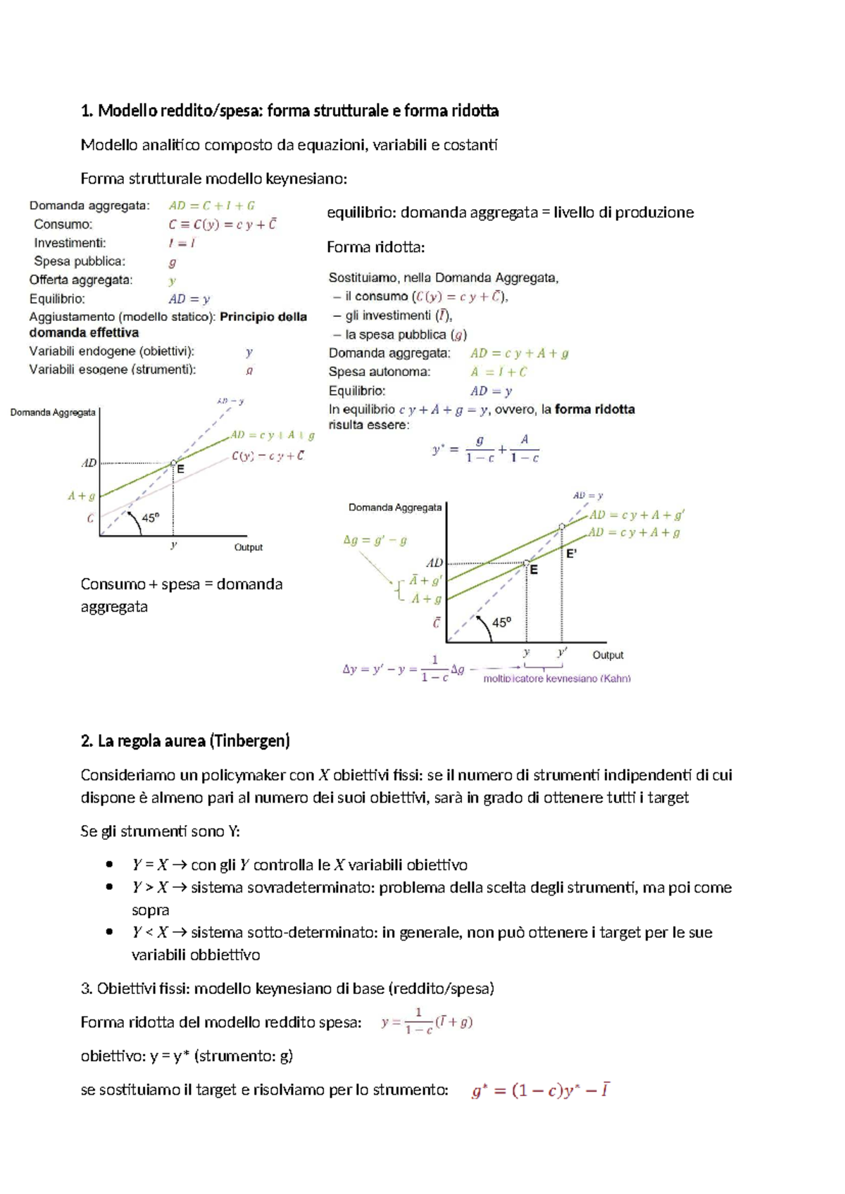 Modello Keynesiano e Approccio Classico (Tinbergen) - Analisi e ...