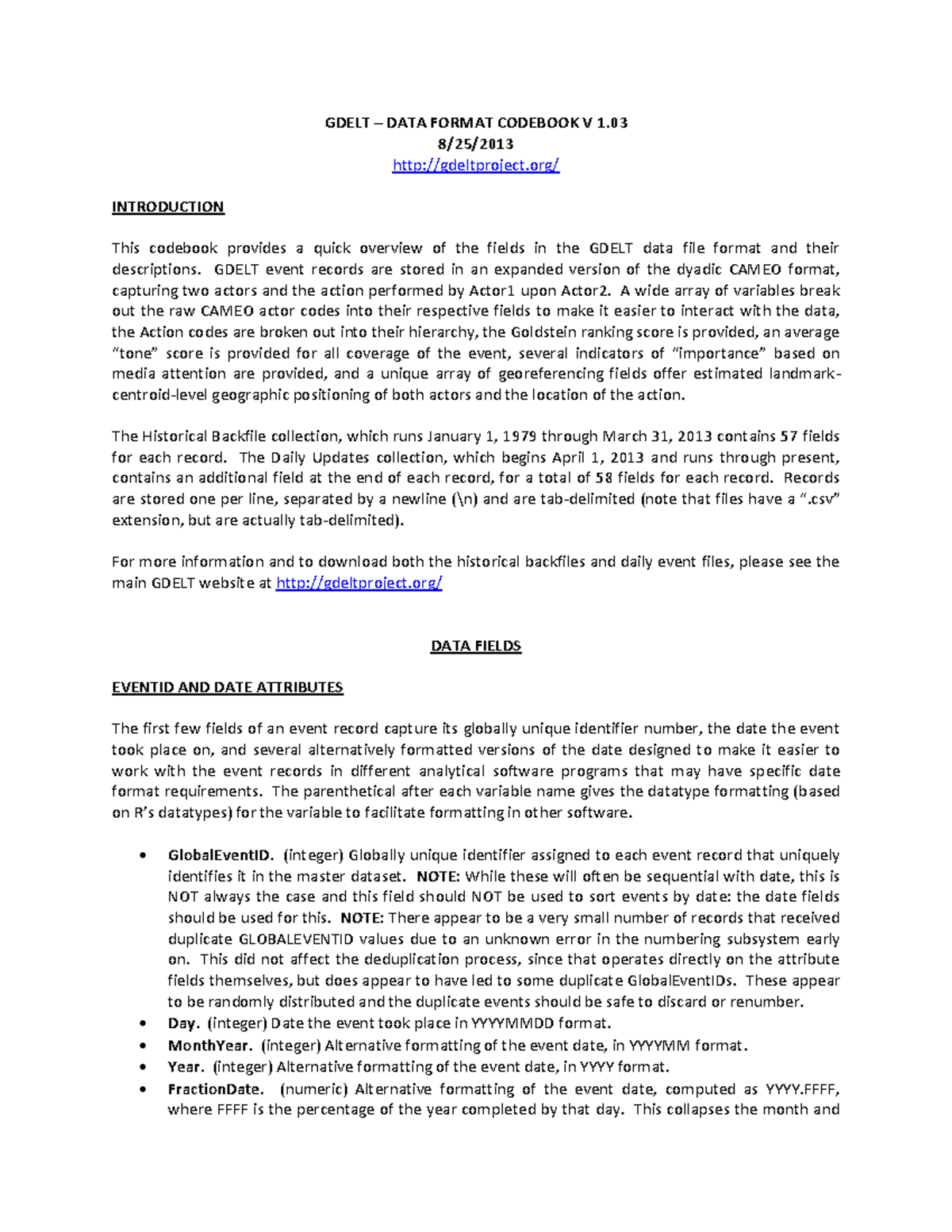 GDELT Data Format Codebook Overview and Field Descriptions - Studocu