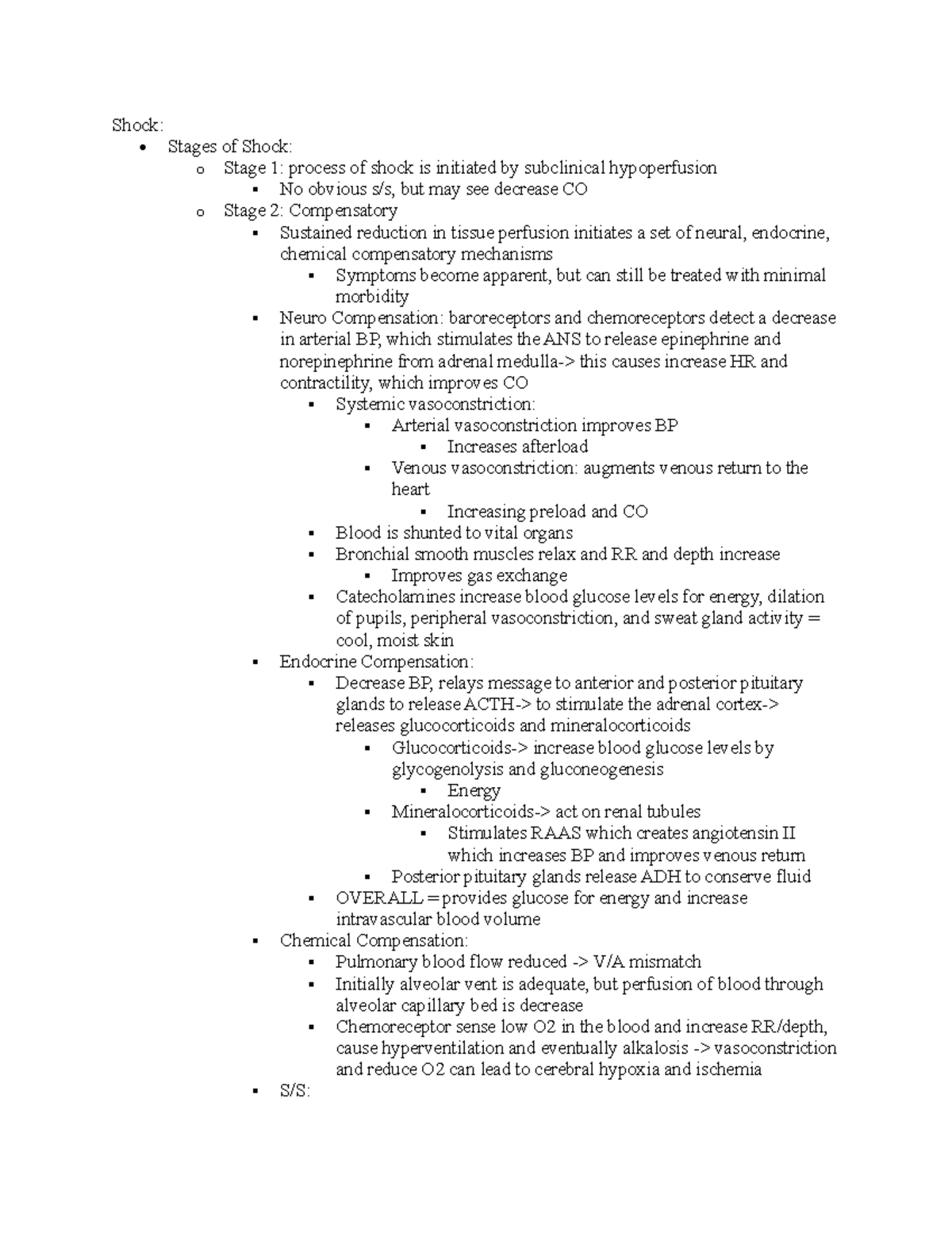 Study Guide for Exam 3: Stages of Shock and Management (Nursing) - Studocu