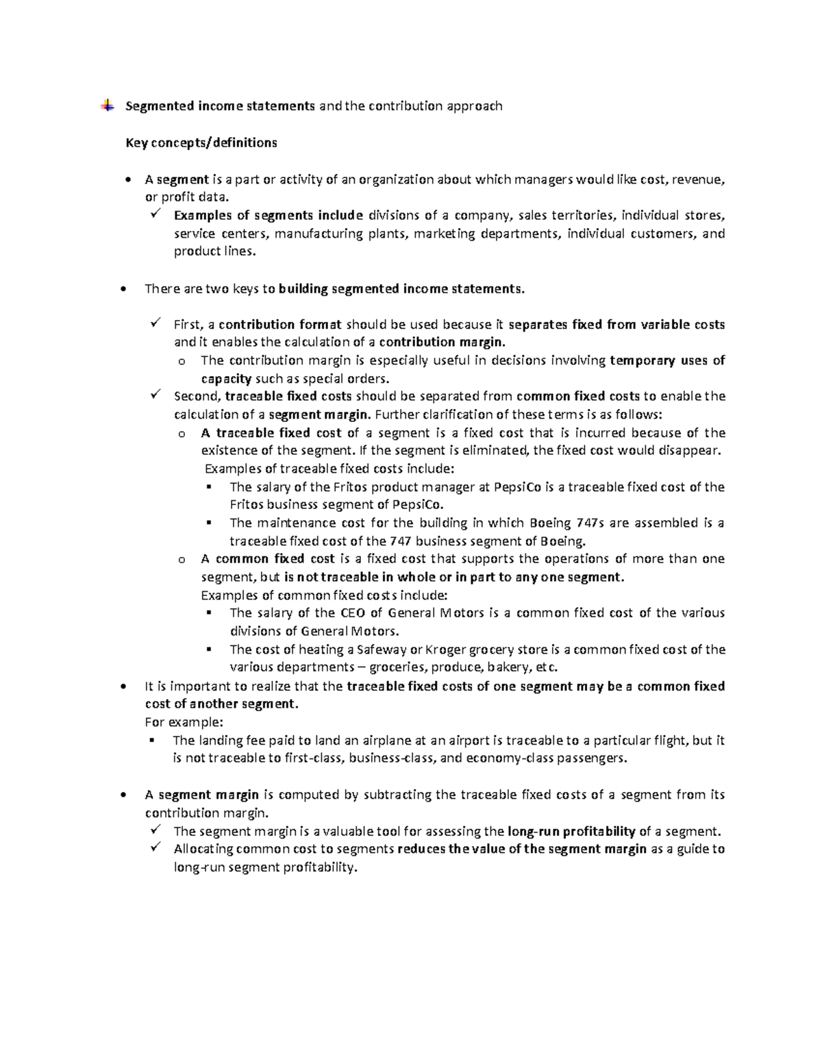 Segmented Income Statements: Understanding Contribution Margin - Studocu