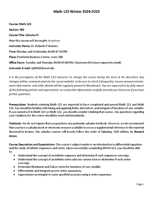 Math 123: Syllabus for Spring 2025 Course Overview and Policies - Studocu