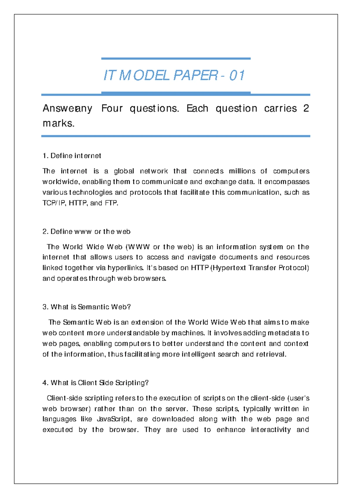 IT Model Paper Solved: Key Concepts in Networking & Web Technologies ...