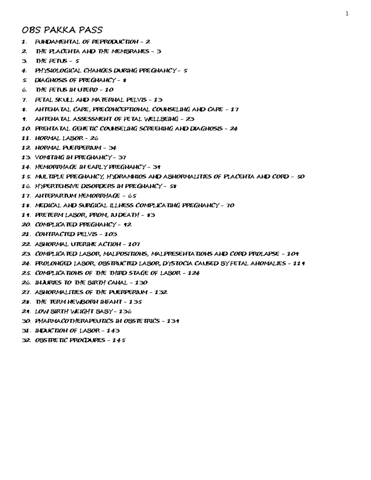 Obs - Essential Notes for Obstetrics Exam Preparation - Document Preview
