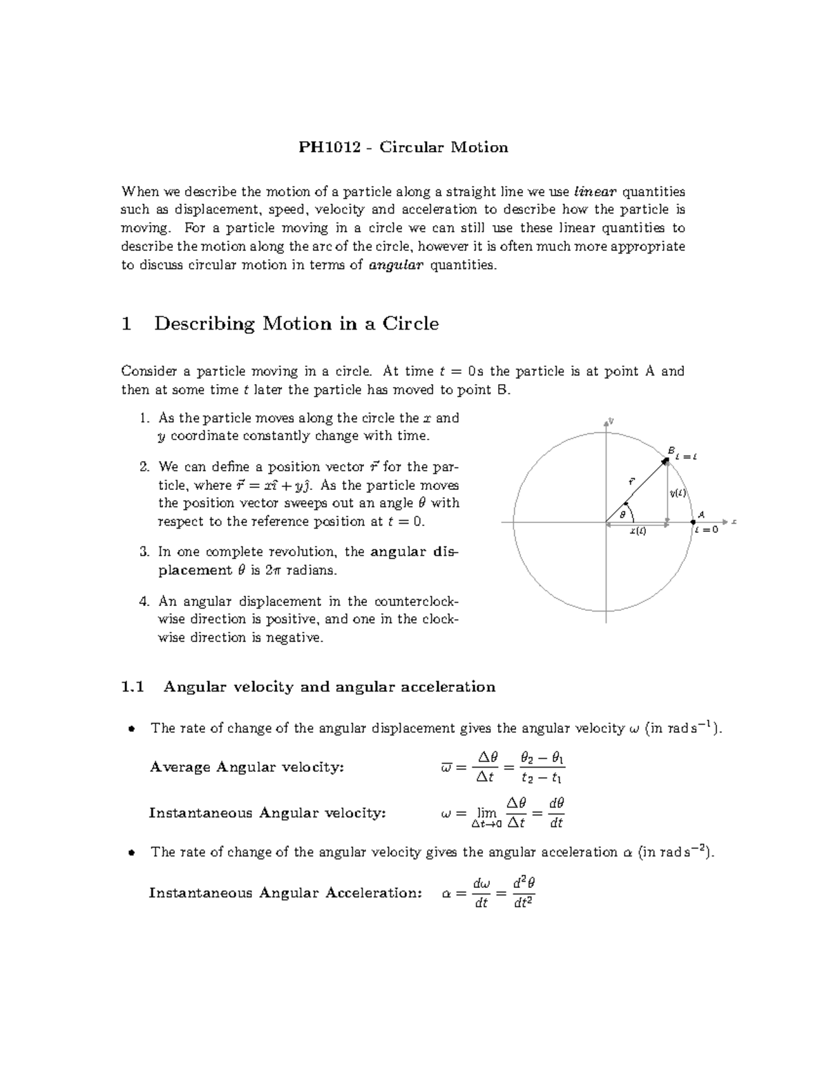 PH1012 - Circular Motion Lecture Notes - Studocu