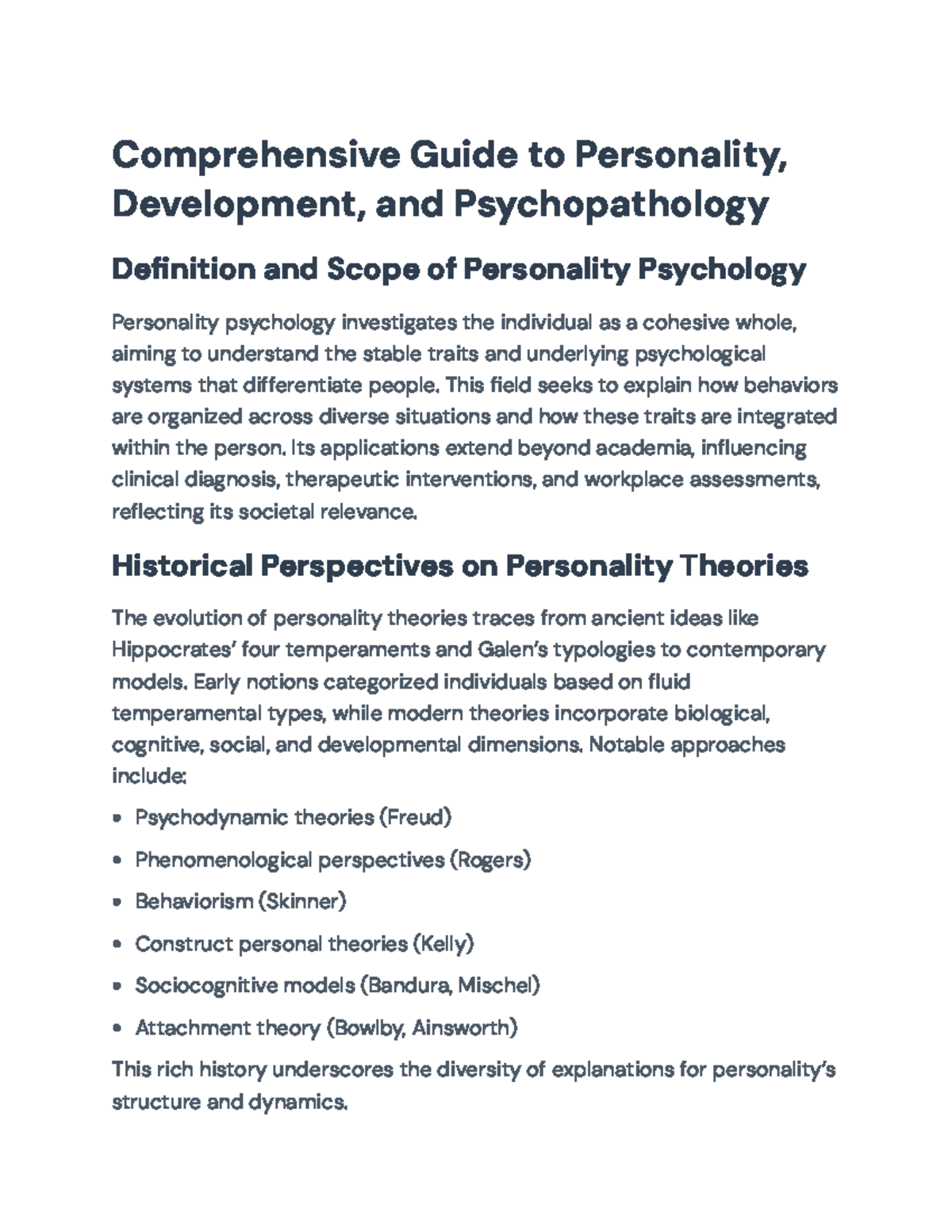 Comprehensive Guide to PSY 101: Personality, Development, and Psychopathology - Studocu