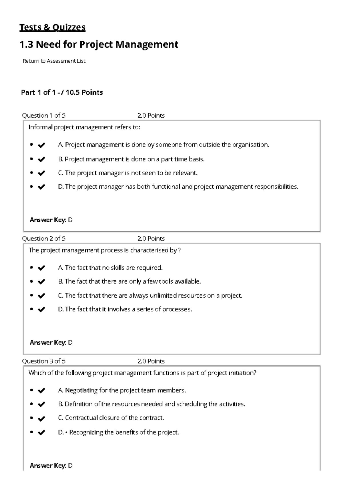 Practice Quiz1 for online test - Tests & Quizzes 1 Need for Project ...