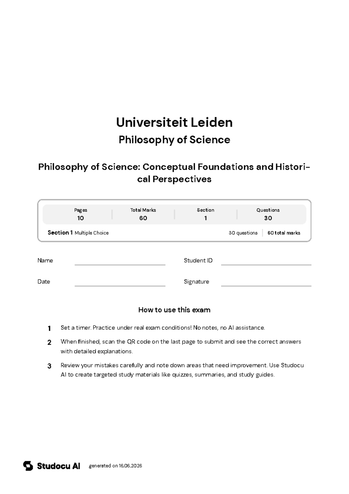 Philosophy of Science Final Exam: MCQs - Document Preview