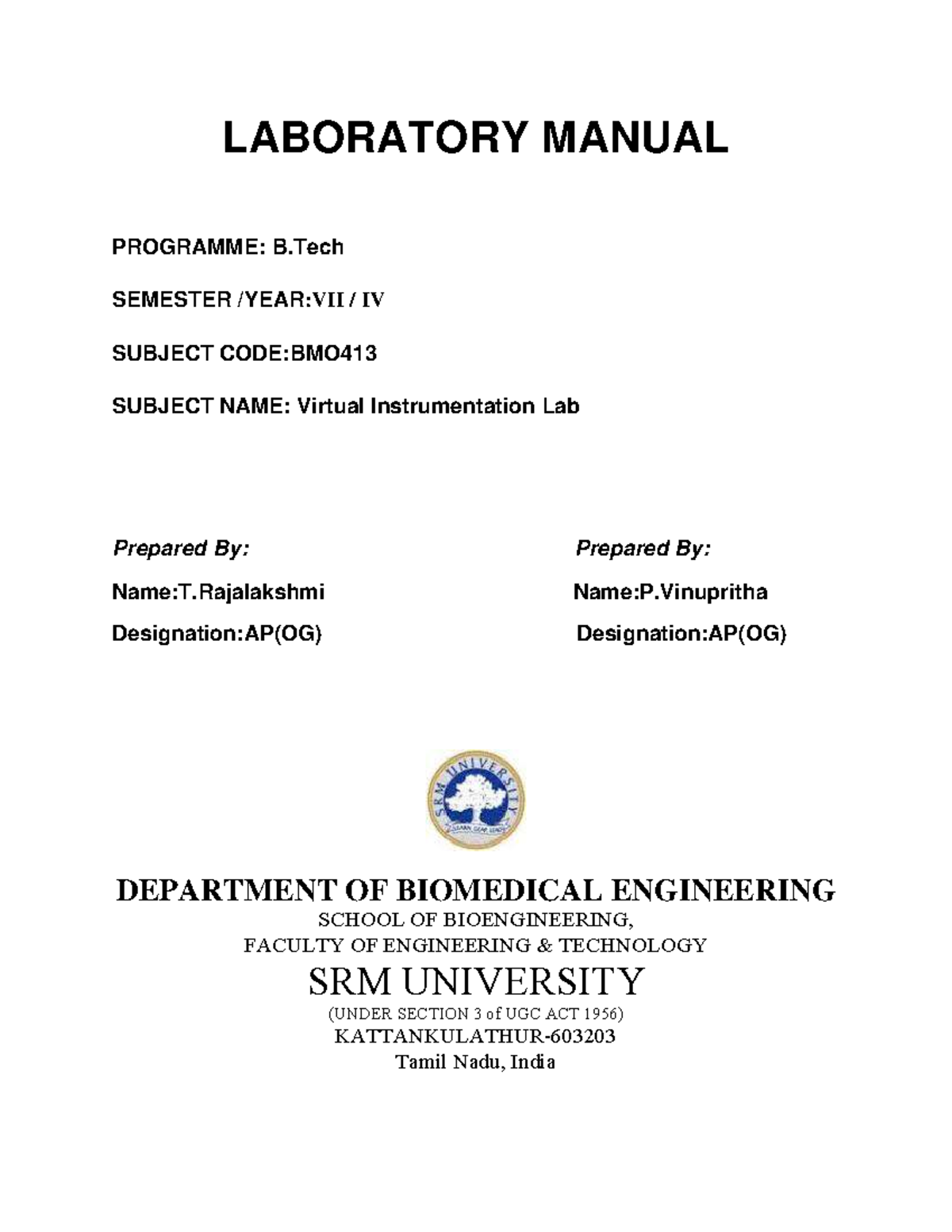 BMO413 Virtual Instrumentation Lab Manual - B.Tech Sem IV - Studocu