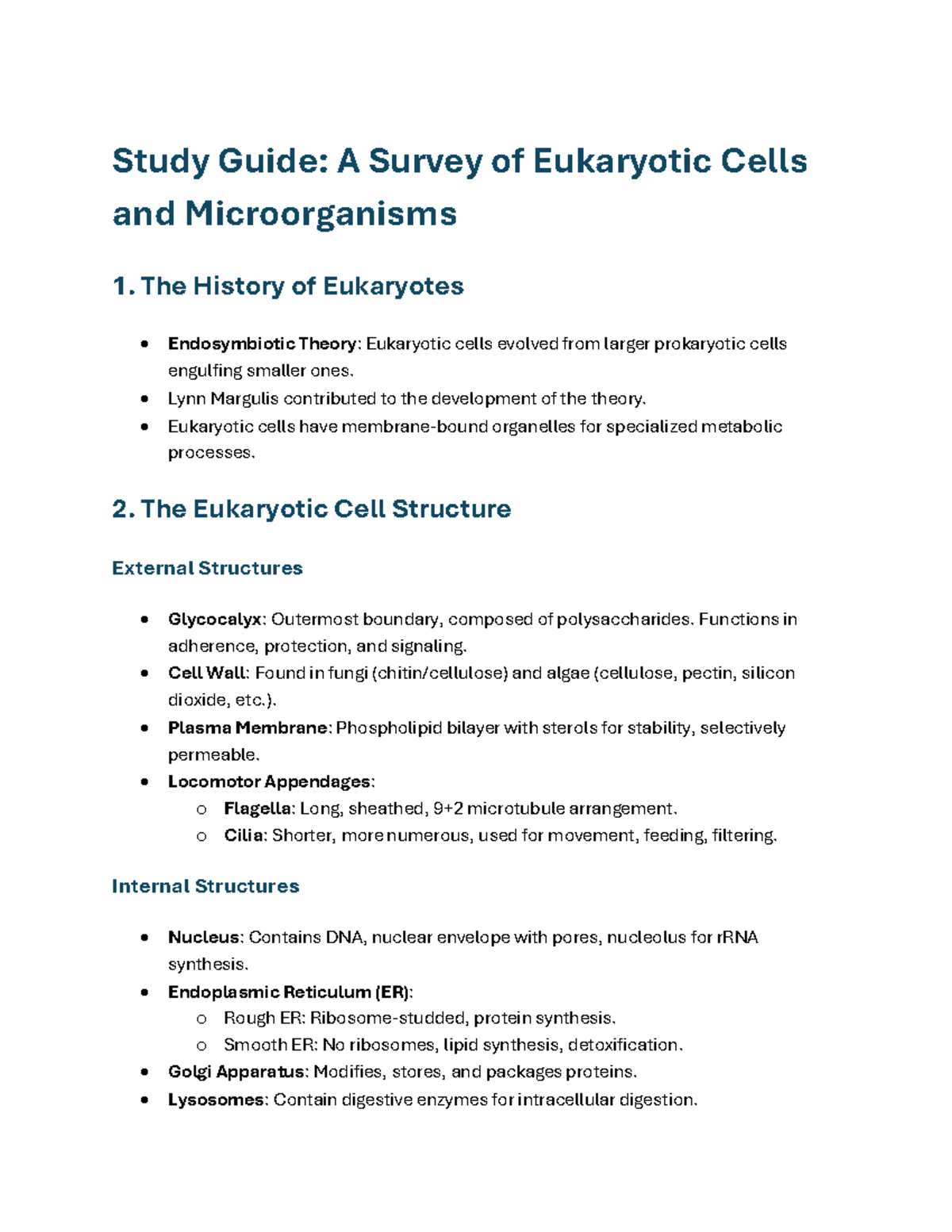 Study Guide: Eukaryotic Cells, Microorganisms, and Viruses Overview ...