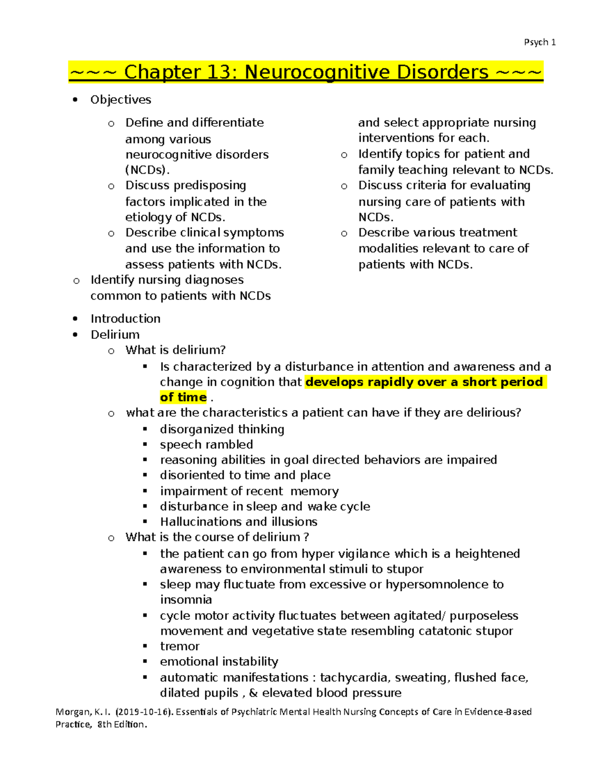 Chapter 13: Overview of Neurocognitive Disorders and Nursing Care - Studocu