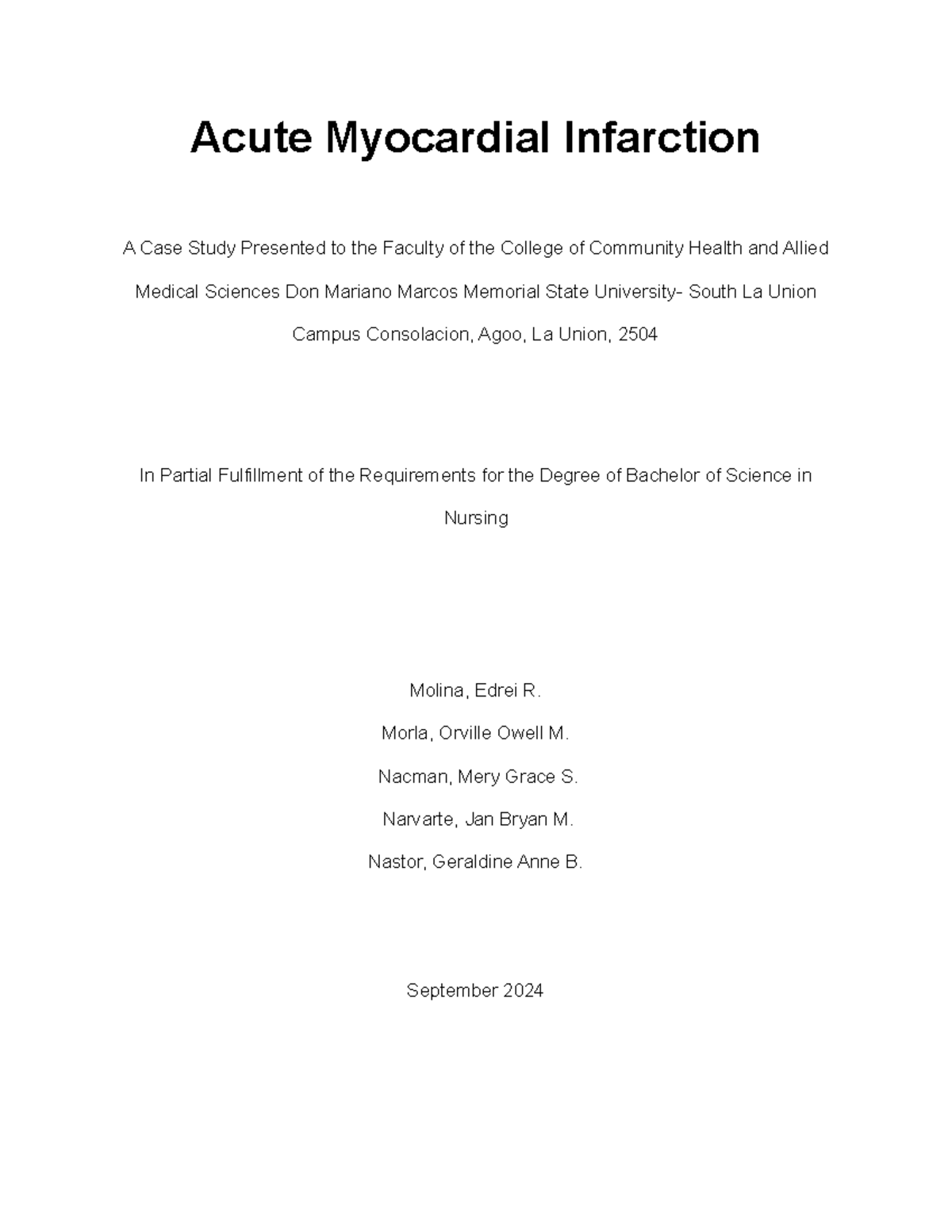 Acute Myocardial Infarction Case Study: Insights and Management (NURS ...