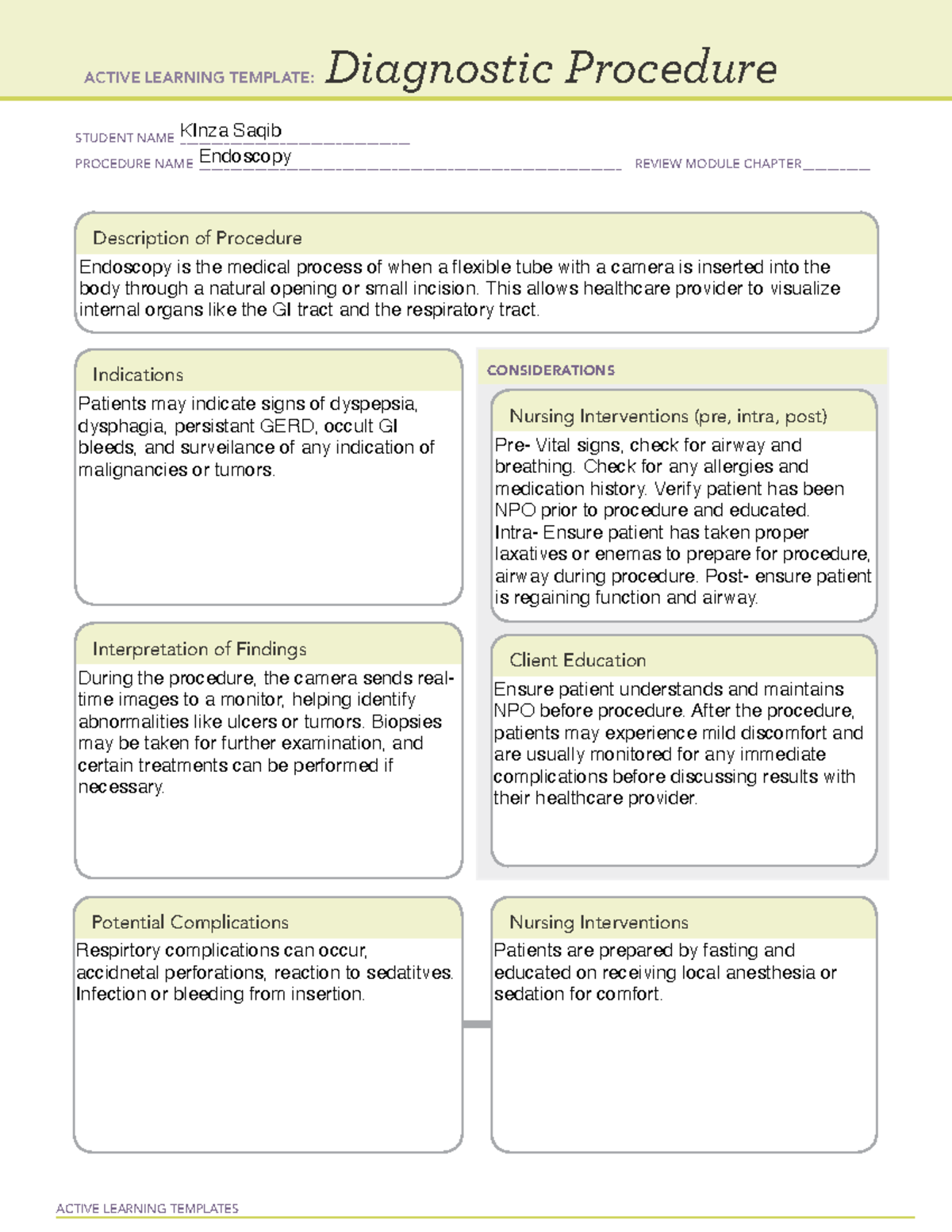 Diagnostic Procedure Template 1 KS: Active Learning Framework - Studocu